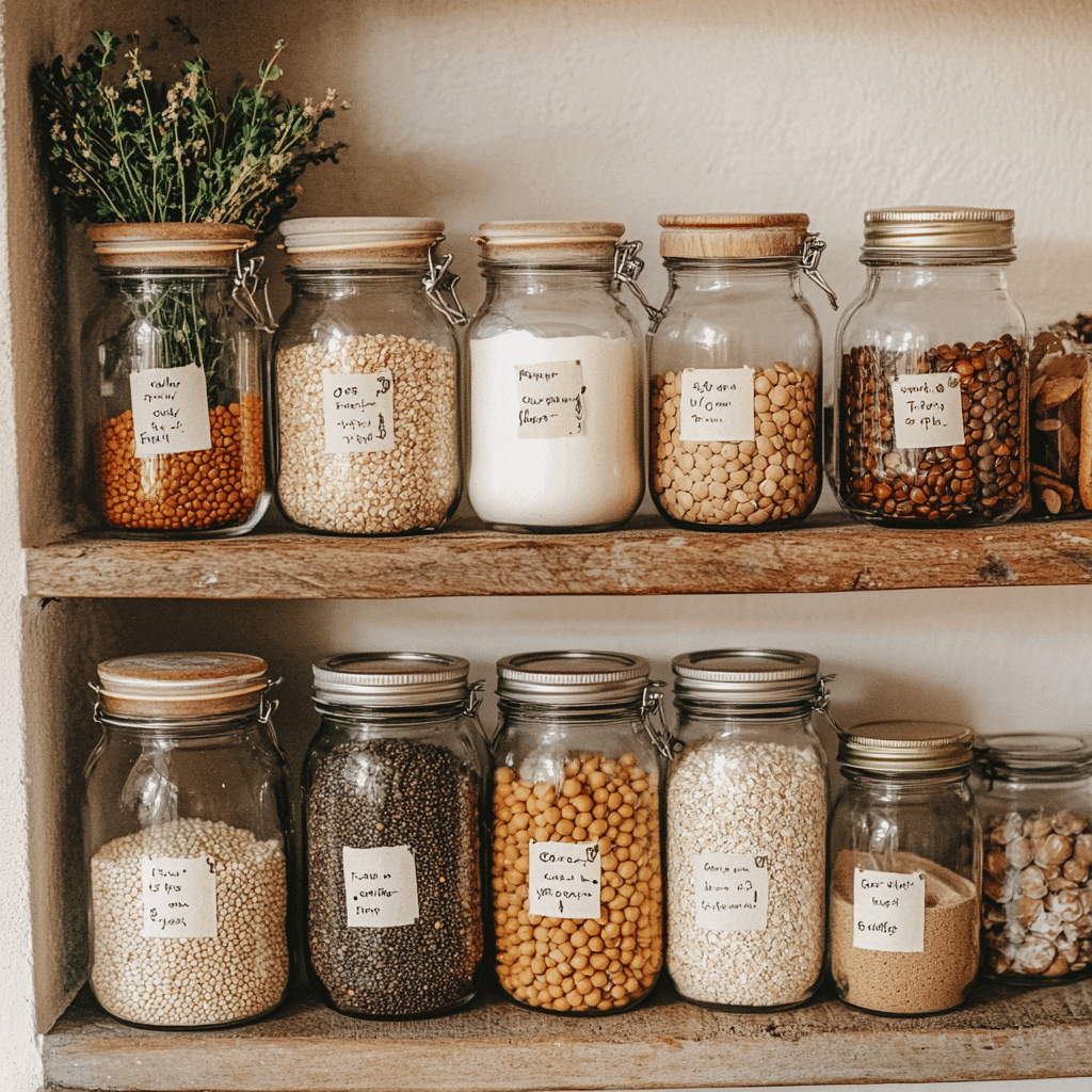 Gluten free vegan pantry essentials in jars