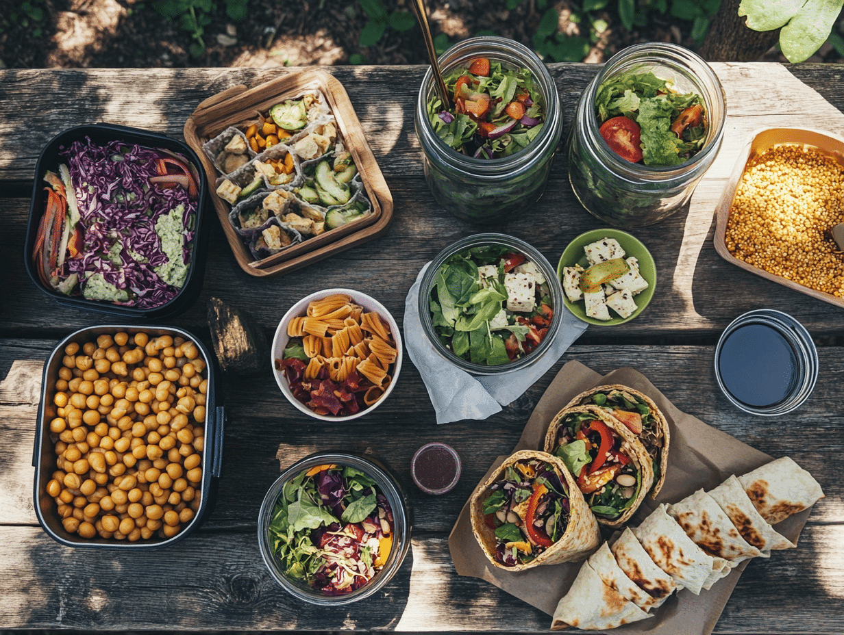 gluten free vegan Lunch Spread on Picnic Table