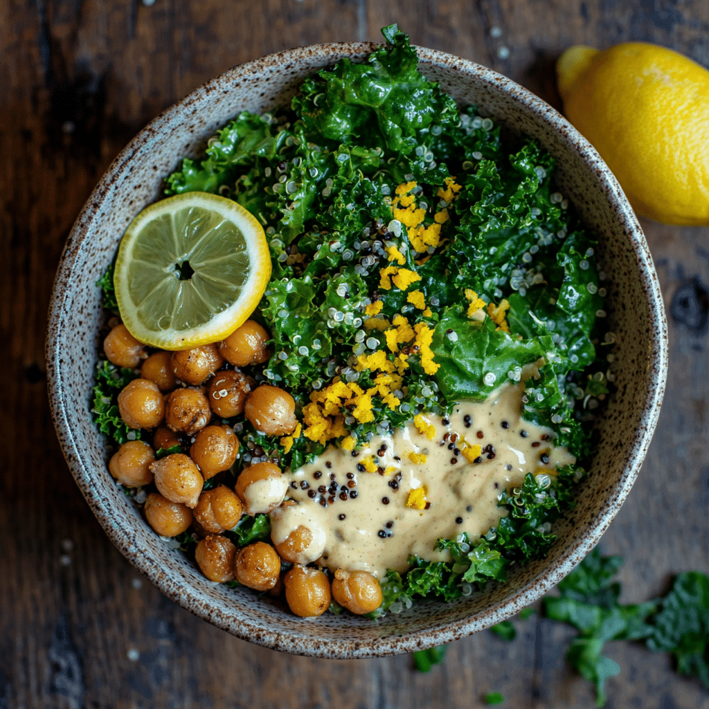 Quinoa salad with chickpeas and tahini