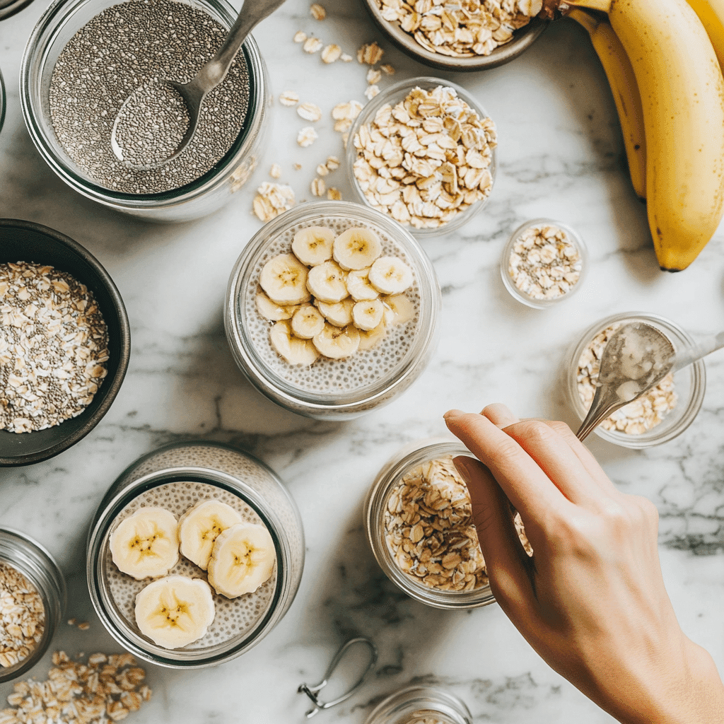 preparing gluten free vegan breakfast jars