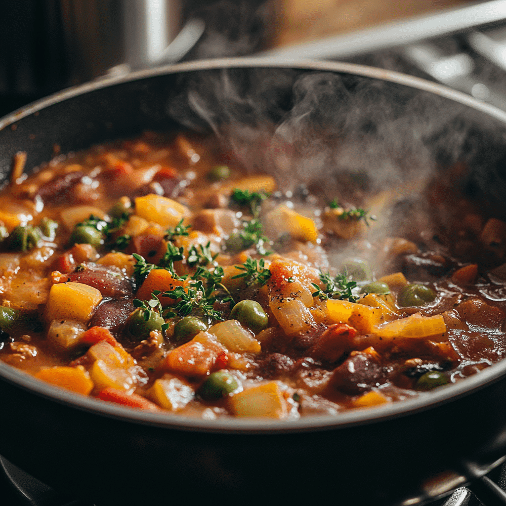 vegan stew simmering on stove